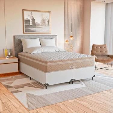 Imagem de Cama Box Queen Branco + Colchão Paris Molas Ensacadas Bege - eShop cas