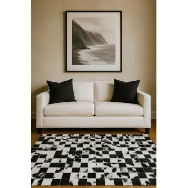 Imagem de Tapete de Couro Legítimo para sala 2,00 x 3,00m Preto e Branco