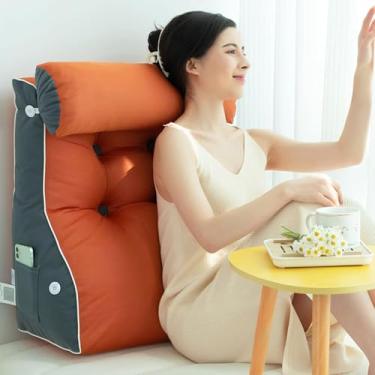 Imagem de Travesseiro De Leitura E Tv, Travesseiro De Cunha, Travesseiro De Apoio Para As Costas, Almofada De Descanso De Cama, Almofada De Enco, Cool Silk - Grey+orange, 45×55×30CM (with headrestt)