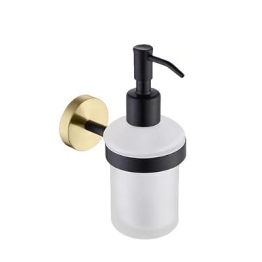 Imagem de Suporte para saboneteira para cozinha e banheiro, acessórios para montagem na parede, dispensador de sabonete, porta-sabonete com prato de vidro, suporte de sabonete de metal dourado (BG Soap Dis