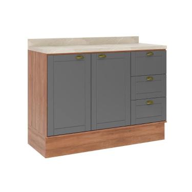 Imagem de Gabinete p/ Pia Cozinha Balcão Bella 2608 2 Portas e 3 Gavetas s/Tampo 120cm Nogal/Cinza - Carraro