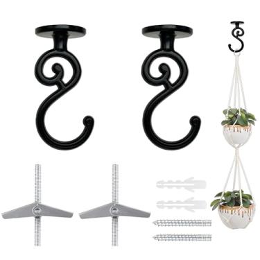Imagem de Evsteluo Gancho de teto resistente em forma de S, para madeira, concreto e drywall, para pendurar decoração de casa, plantas e muito mais, carga máxima de 18 kg (2, preto)