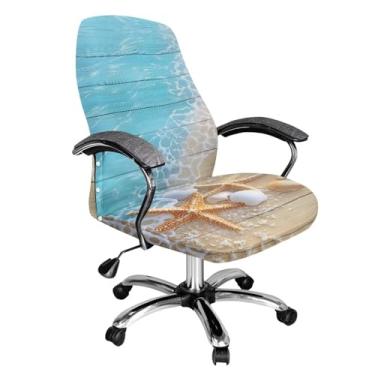 Imagem de Talayituse Capas de cadeira de escritório com estampa de concha de mar de estrela-do-mar, capa de cadeira de escritório elástica para computador, capa universal para cadeira de chefe universal, estilo