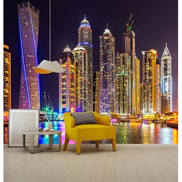 Imagem de Reyhui Papel De Parede Mural Grande Com Vista Noturna Para A Cidade, Quarto, Sala Estar, Plano Fundo Tv, Sofá (Não Descasca Nem Cola)