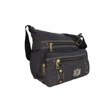 Imagem de Bolsa Carteiro de Lona com Alça Transversal Ajustável Tamanho Grande (Preto)