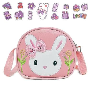 Imagem de cotmcor Bolsa infantil para meninas, bolsa fofa para crianças, bolsa tiracolo de coelho para presente com adesivos