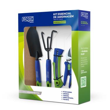 Imagem de Kit Jardinagem 5 Peças, Pá, Ancinho, Tesoura, Serrote com Bolsa Forth Jardim