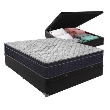 Imagem de Cama + Box Com Baú Viúva Colchão Ortobom D45 Firme Airtech Preto