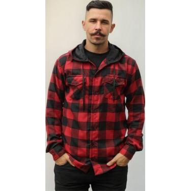 Imagem de Camisa Flanela Xadrez Manga Longa C/ Capuz P Ao G4. - Maximus, Vermelh