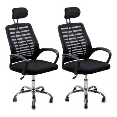Imagem de Kit 2 Cadeira Escritório Diretor Confortável Tela Mesh Base Giratória 