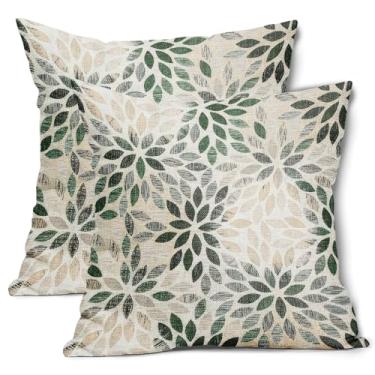 Imagem de Kawani Capas de almofada verde dália 45,7 x 45,7 cm flores geométricas rústicas decorativas quadradas bege bege cinza floral capas de almofada casa de fazenda decoração de casa para sofá sofá ao ar