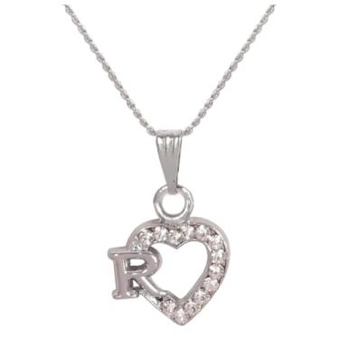 Imagem de Touchstone Bollywood indiano feito à mão com letra do nome do alfabeto amor expressivo strass branco designer joia grossa fofa corrente elegante pingente em tom prata para mulheres, Metal, Sem Pedra