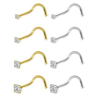 Imagem de Ftovosyo 8 peças de anéis de nariz para mulheres 1,5/2 mm/2,5 mm/3 mm zircônia cúbica parafuso de narina piercing hipoalergênico de narina 20 g 18 g, Metal Cristal, Zircônia cúbica