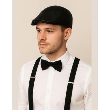 Imagem de Kit Boina Couro+ Suspensório+ Gravata Borboleta - GENERICA, Marrom, AD