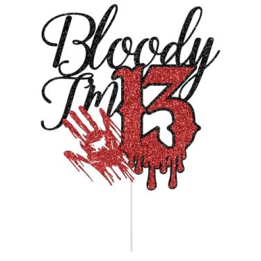 Imagem de Bloody I'm 13 Cake Topper, Happy 13th Birthday Cake Decorations, Have a Killer Birthday, Halloween Zombie Vampire Themed 13th Bday Party Decorations Glitter