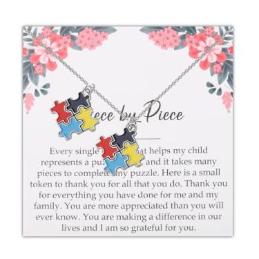 Imagem de KUIYAI Colar de conscientização autista para presente de autismo, joia de apreciação de agradecimento, peça por peça, cartão de mensagem, Large, Metal, Sem Pedra Preciosa