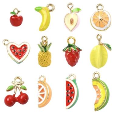 Imagem de UR URLIFEHALL 12 peças, 12 estilos, pingentes de frutas esmaltadas, maçã, cereja, morango, abacaxi, pingentes para fazer você mesmo, colar, pulseira, brincos, joias