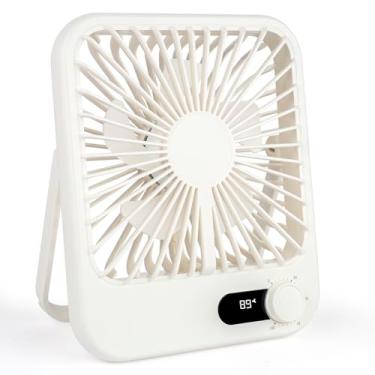 Imagem de QLKUNLA Ventilador de mesa ultra silencioso de 100 velocidades para dormir, ventilador portátil recarregável de 6,8 polegadas com tela de LED, cabeça ajustável de 180° e base de tripé - Mini