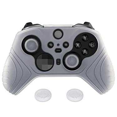Imagem de PlayVital Capa de silicone antiderrapante Samurai Edition para controle sem fio Xbox Elite Série 2 Core, película protetora ergonômica de borracha macia para Xbox Elite Series 2 com tampa de aperto de polegar - Branco transparente