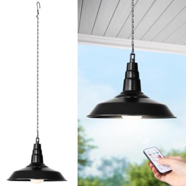 Imagem de HOJOYRI 1 pacote de lustres pretos para pendurar ao ar livre, luzes pendentes sem fio portáteis recarregáveis com controle remoto, lanterna suspensa alimentada por bateria para varanda interna e