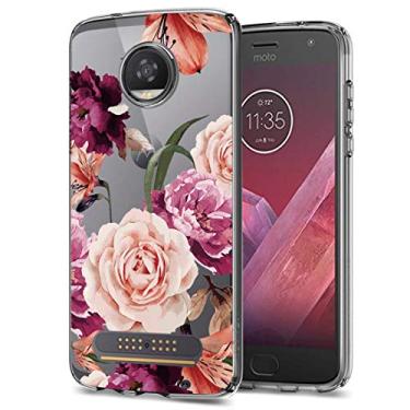 Imagem de Capa Ueokeird Moto Z2 Force, Moto Z2 Play Case para Meninas Mulheres, Slim à prova de choque, estampa floral transparente, macia, flexível, TPU traseira capa protetora para telefone Motorola Moto Z2, purple flower