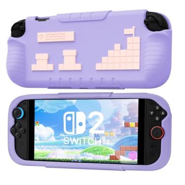 Imagem de FIWWAT Capa protetora fina para Nintendo Switch 2 2025, silicone macio [antiderrapante] à prova de choque com aderência ergonômica, capa de design bonito para Switch 2 (roxa)