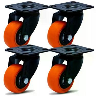 Imagem de Kit 4 Rodízios Placa Linha 1.5/8" Black Amarelo 41mm Anti Risco Móveis
