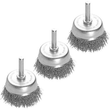 Imagem de KIT 3un Escova de Aço Ondulado 50mm Tipo Copo Com Haste 1/4" - Pequi