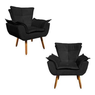 Imagem de Kit 2 Poltronas Opala Retro Sala Estar Suede Preto - King Lar