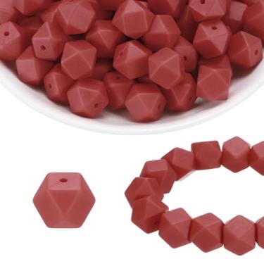 Imagem de HARFINGTON 96 contas de silicone 14 mm contas focais hexagonais de borracha a granel para canetas, chaveiro, pulseira, colar, artesanato, faça você mesmo, marrom terroso