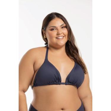 Imagem de Top Biquíni Cortinão com Bojo Removível Liso - Cor De Cacau, 50, Azul 