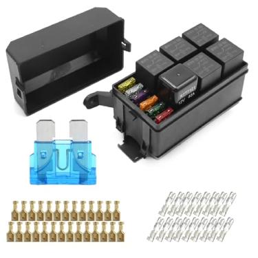 Imagem de Saihisday Caixa de relé de 6 compartimentos, fusível de plástico e kit de caixa de relé, fusíveis de relé automotivo ATC/ATO de 12 V para caminhão barco marítimo (caixa de relé sem condutores)