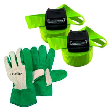 Imagem de Kit 2 Fitas Rack Para Amarração 3M 600kg Base Emborrachada Com Silicone + Luva de Raspa Vaqueta Cano Curto Multiuso NEVVO