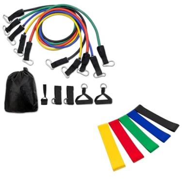 Imagem de Kit Elásticos Extensores 11 Itens e 5 Mini Bands Multicolorido com Bolsa de Transporte Treino Em Casa Faixas Para Exercícios Multifuncional Yoga Fisioterapia Premium