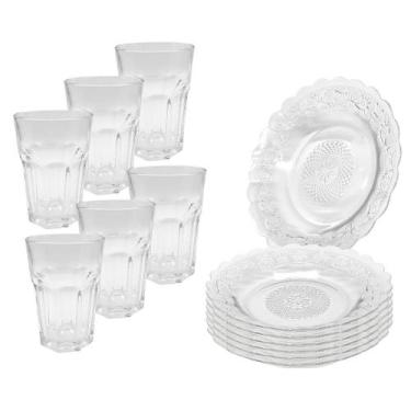 Imagem de Jogo de 6 Peças Pratos Fundo 6 Peças Copo Boston Vidro Jantar Transpar