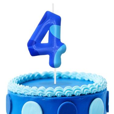 Imagem de Velas azuis de aniversário número 4, topo de bolo com tema de desenho animado para decoração de bolo para meninos e meninas, decorações de aniversário, suprimentos de festa, velas numéricas para