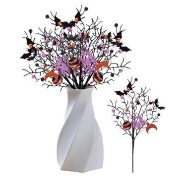 Imagem de MANOPAWS 6 palitos florais de Halloween decorativos, galhos de árvore de Halloween com bola de glitter, para festa de Halloween, casa, mesa, vaso, decorações