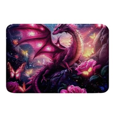 Imagem de jejeloiu Tapetes de banho de dragão rosa para banheiro 51 x 81 cm romântico rosa tapetes de banheiro decoração de vida selvagem antiga tapetes de banho para banheira de chuveiro, decoração de casa,