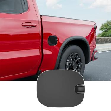 Imagem de CZmenghe Tampa da porta do tanque de gasolina compatível com Chevy Silverado GMC Sierra 1500 2022-2025 Tampa de porta de combustível preta brilhante substituição para acessórios Chevy Silverado 2022