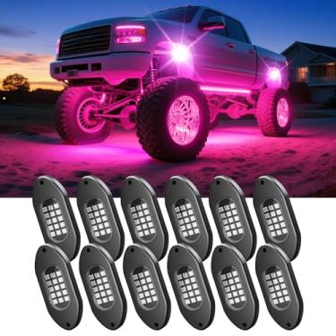 Imagem de Luzes de LED para caminhões 12 cápsulas, luzes RGB com aplicativo e controle remoto, kit de luz de rocha radiante para caminhões UTV ATV carrinho de golfe RZR