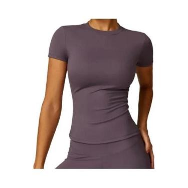 Imagem de Camiseta Esportiva Feminina De Verão Manga Curta Gola Redonda Respiráv