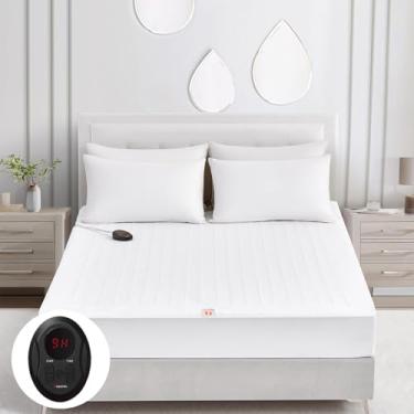 Imagem de Bwarm Colchão elétrico aquecido, tamanho casal, 137 x 190 cm, aquecedor de cama, 9 configurações de calor, desligamento automático de 1 a 12 horas, bolso profundo, aquecimento rápido, lavável na