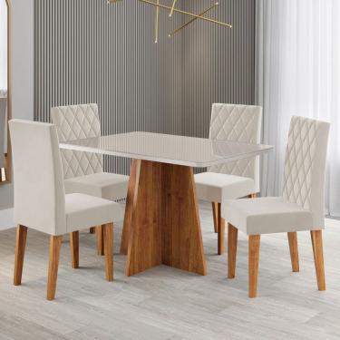 Imagem de Mesa de Jantar 4 Lugares Antonella Marrom/Blonde/Veludo Pastel - Viero Móveis