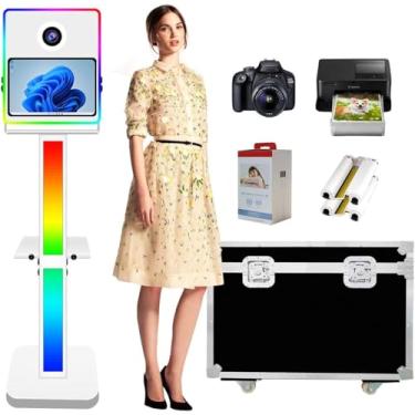 Imagem de VANYA Máquina de cabine fotográfica DSLR com tela sensível ao toque de 15,6 polegadas, cabine fotográfica espelhada para tela sensível ao toque (White, photo booth+camera+printer)