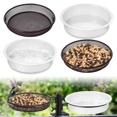 Imagem de Alimentador de pássaros bandeja de metal redonda fácil de limpar alimentador de pássaros selvagens bandeja de sementes de malha para varanda 30 cm aço inoxidável para jardim e quintal