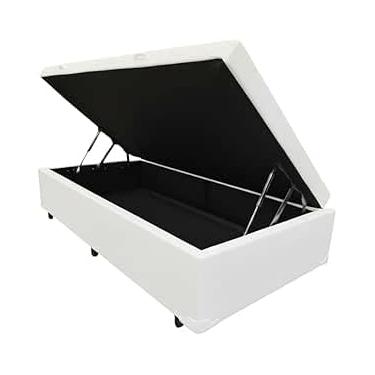 Imagem de Cama Box Baú Solteiro, 188x88x42 cm, Estrutura Blindada com Pistão a Gás (Corino Branco)