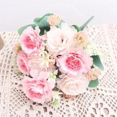 Imagem de Buquê de flores artificiais de seda, peônias, guirlanda de casamento de Natal, decoração para casa, flores artificiais, sala de estar, festa, acessórios de jardim (rosa champanhe)