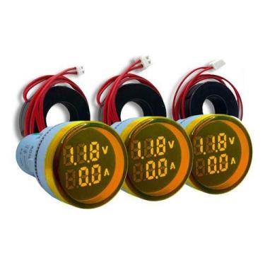 Imagem de 3x Voltímetro Amperímetro 100a Indicador Ad101-22vam Amarelo - Genéric