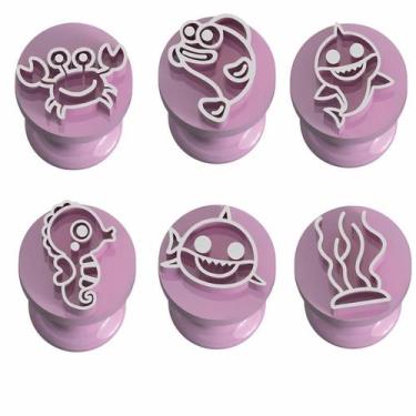 Imagem de Kit 6 Carimbo Marcador Brigadeiro Baby Shark Tubarão Mar Desenho - Mon