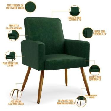 Imagem de Kit 04 Poltronas Maria W01 Pés Palito Facto Verde Musgo - LYAM DECOR
